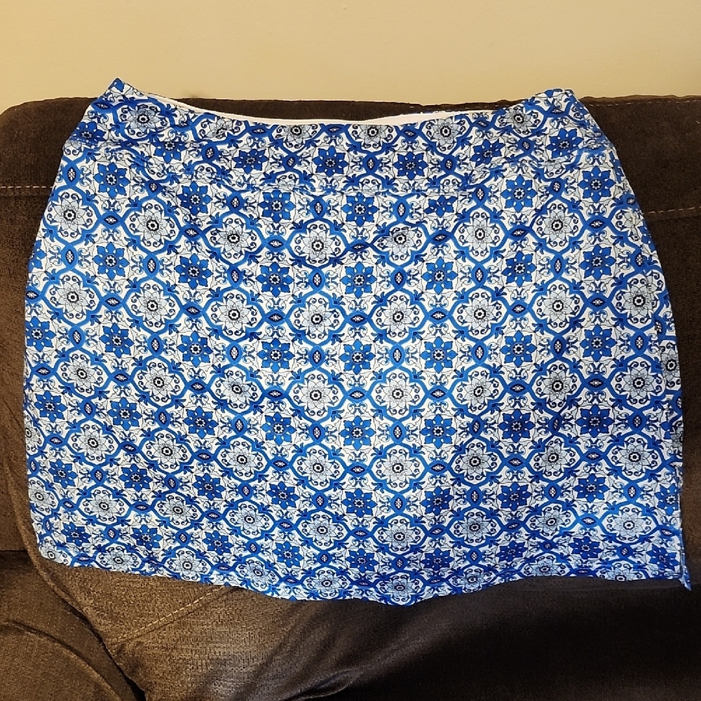 Blue and White Casual Mini Pencil Skirt